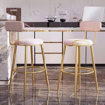 Estetisyen Kadife Pembe Lüks İskandinav Minimalist Ofis bar sandalyesi Yüksek Cafe tasarım sandalye Ergonomik Silla Ev Mobilyaları XY50BC