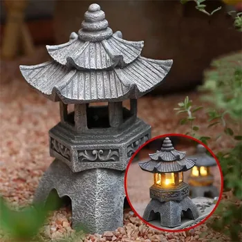 Bahçe Dekorasyon Zen Süsler Güneş Enerjili Kule Çin Heykeli Saray Fenerler Güneş Lambası Taş Avlu Pagoda Fener