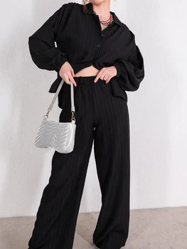 Lınad Siyah Pijama Kadınlar İçin 2 Parça Setleri Uzun Kollu Kıyafeti Kadın Rahat Pantolon Takım Elbise Sonbahar Pijama Katı Gecelik
