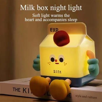 Zamanlama süt kutusu küçük gece lambası atmosfer lamba sıcak ışık USB şarj gıda sınıfı silikon malzeme sevimli dekorasyon kız hediye