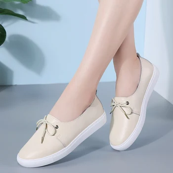 Kadın Ayakkabı Hakiki Deri Kadın Flats Ayakkabı Kadın Loafer'lar Üzerinde Kayma Dikiş Yuvarlak Ayak Tek ayakkabı