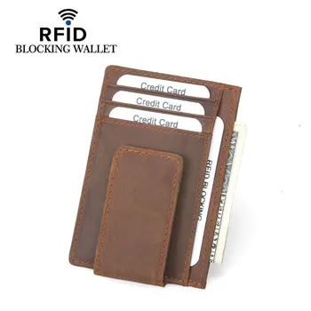 Vintage küçük klip için ince kart Mini nakit cüzdan erkek deri tutucu para çanta kredi durumda engelleme