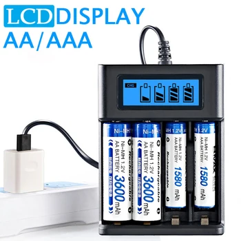 Lcd ekran AA / AAA Pil USB şarj aleti İçin 4 Yuvaları Nİ-MH / Nİ-CD AA AAA 1.2 V şarj edilebilir pil şarj cihazı ile Pil ışığı