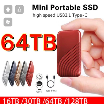 Taşınabilir SSD 16TB Yüksek Hızlı Tip-C USB3.1 harici Katı Hal Sürücü 25TB 30TB 64TB 128TB Mobil Sabit Disk Dizüstü Bilgisayar için