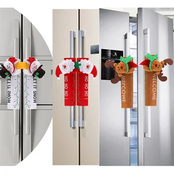 2023 Noel Buzdolabı kulp kılıfı s Noel Baba Mikrodalga Fırın Bulaşık Makinesi Kapı kulp kılıfı Noel Partisi Yeni Yıl Dekorasyon Noel