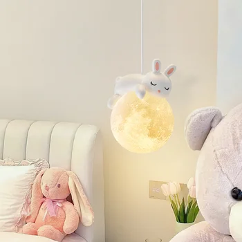 Modern Karikatür Ayı Tavşan LED Kolye Lambaları çocuk Yatak Odası Başucu Yemek Odası Çocuk Avize Yaratıcı Ev Dekor Aydınlatma