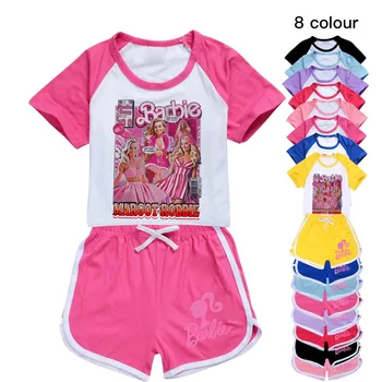 Barbie Film Parti Rahat spor elbise Karikatür Kawaii Erkek Kız T-Shirt Şort Spor Sevimli Gevşek Üstleri pantolon seti Hediyeler