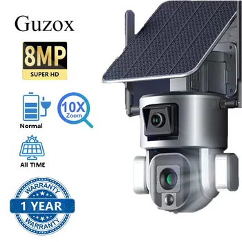 4K 8MP Açık Wifi Güneş Kamera Çift Lens 4X 10X Optik Zoom İnsansı İzleme IP66 Su Geçirmez Kablosuz Güvenlik Kameraları