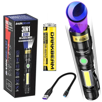 UV 365nm El feneri USB Manyetik Şarj Edilebilir LED 3'ü 1 arada siyah ışık, Ultraviyole Ahşap Lamba, Sahteciliğe Karşı / Floresan