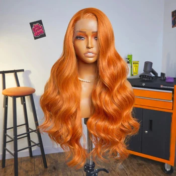 FANXITION turuncu saç peruk uzun vücut dalga sentetik dantel ön peruk kadınlar için ısı Fiber saç doğal saç çizgisi yarım el bağladılar peruk