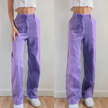 Kadın Kadife Moda rahat pantolon Sonbahar / Kış 2023 Yeni Bayanlar Gevşek Düz Renk Yüksek Bel Düz Pantolon