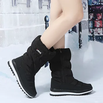 Kalın Taban Su Geçirmez Kar Botları Kadın Kaymaz Uzun Peluş Kışlık botlar Kadınlar için 2023 Kalınlaşmak Sıcak Pamuk Yastıklı ayakkabı