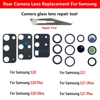 2 Adet / grup Orijinal Samsung S20 S21 S22 S23 Artı S20 Fe S22 Ultra Arka Arka Kamera Cam Lens İle Tutkal Sticker + Araçları