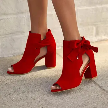 Kadın yüksek topuklu 2023 yaz kumaş kenar içi boş düğüm siyah kırmızı sandalet rahat transparan ayakkabı Zapatillas Mujer Elegantes