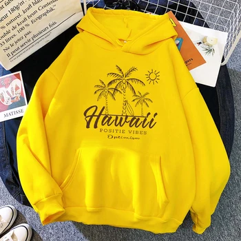 Hawaii Pozitif Titreşim Hindistan Cevizi Ağacı plaj hoodie kadın Sonbahar / Kış gevşek Harajuku hip hop ekip boyun elbise Sallamak polar po