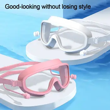Çocuklar Büyük Çerçeve yüzme gözlükleri Kulak Tıkacı ile çocuk anti-sis yüzücü gözlükleri Erkek Kız Havuzu Plaj Gözlük