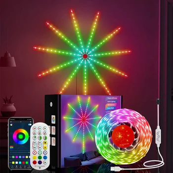 Rüya renk Havai fişek LED şerit ışık uzaktan kumanda müzik senkronizasyonu Bluetooth ışıkları RGB değişen noel yatak odası dekoru 5V USB