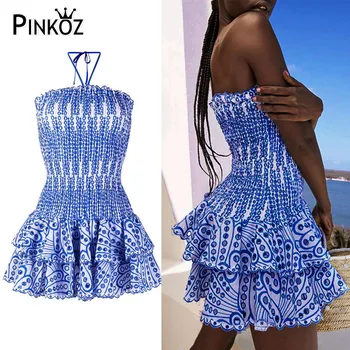 Pinkoz pist tasarımcısı yeni şık zevity straplez yaz mini elbise dantel kesik dekolte ruffles parti gece Paris vestidos traf