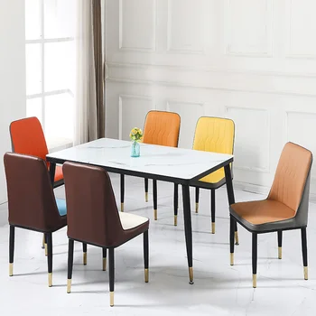 Rahat yemek sandalyeleri Dayanıklı Siyah Altın Bacaklar Oturma Odası deri sandalye İskandinav Yüksek Geri Silla Comedor Ev Mobilyaları