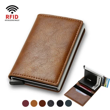 En Kaliteli Cüzdan Erkekler Para Çantası Mini Çanta Erkek Vintage Kahverengi Deri rfıd kartlıklı cüzdan Küçük akıllı cüzdan Cep