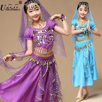 Kız Oryantal dans kostümü Kızlar için Oryantal Dans Çocuk Dans Giyim Kızlar için Bollywood Takım Elbise Çocuk Sequins Sahne Giyim