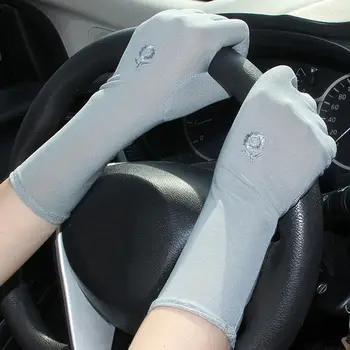 Yaz Bahar Bayan Streç Anti UV Kaymaz sürüş eldivenleri Nefes İnce Eldiven Orta uzun Güneş Koruyucu Eldiven Kadınlar için