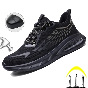 Yaz hava yastığı İş Güvenliği ayakkabıları Erkekler İş Sneakers Çelik Burunlu Koruyucu ayakkabı Anti-delinme iş çizmeleri Yıkılmaz Ayakkabı