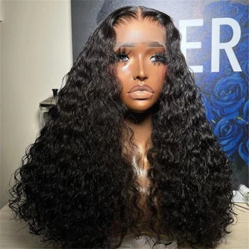 Uzun Tutkalsız Önceden Koparıp 26 inç 180%Yoğunluk Siyah Kinky Kıvırcık Dantel ön peruk Siyah Kadınlar İçin Bebek Saçlı Günlük Cosplay