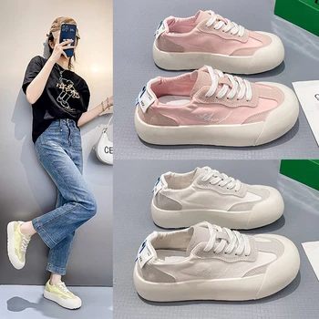 Ayakkabı Kadın Rahat kanvas ayakkabılar Bahar Moda İşlemeli Beyaz Nefes Çiçek Dantel-Up Sneakers Çizgili Platformu Sneakers