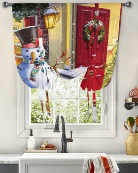 Noel Kardan Adam Ren Geyiği Ev Perdeleri Oturma Odası Yatak Odası için Modern Kravat Pencere Perde Mutfak Kısa Perde