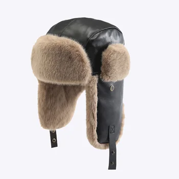 2023 Kış sıcak şapka erkekler için rus Rüzgar geçirmez kulak koruyucu Bombacı şapka kürk şapka kadınlar için kürk şapka kayak maskesi deri şapka