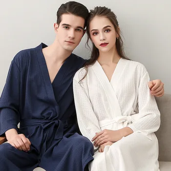 Kadın Erkek Kimono Emilebilir Salonu Sabahlık Gece Etek Ev Elbiseler Yaz Severler Düz Renk Bornoz Pijama