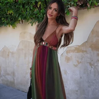 ZATRHMBM Kadın Moda Taş Süslenmiş Midi Elbise Vintage Kapalı Omuz Seksi Backless 2023 Yaz Tatili Plaj Vestidos
