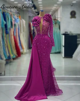 Mor Arapça Mermaid Boncuklu Seksi Lüks Pelerin Kollu Işıltılı Kristaller Abiye Giyim 2023 Kadınlar Düğün Parti İçin