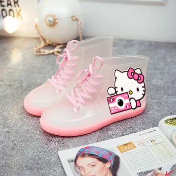 Kawaii Sanrio Kittys Kuromi Cinnamoroll Mymelody Pochacco çocuk yağmur çizmeleri Karikatür Anime yağmur ayakkabıları Anti Kayma Yaz Martin Ayakkabı