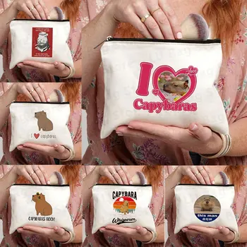 Komik Seviyorum Kapibara Kaya Baskı Çantası Seyahat Organizatör kozmetik çantası Makyaj Çantası Cüzdan Kadın Kozmetik Ruj Çantası 2023