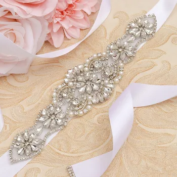 El yapımı Rhinestones Aplikler Düğün Kemerler Resmi Elbise için 22in Uzunluk Şerit Saten Gelin Sashes Dekor cosas para boda