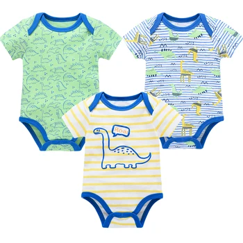 Kavkas Yaz Bebek Erkek Giysileri Mavi Dinozor Baskı Kıyafet Setleri Çocuk Giyim Tulum Tulum Yenidoğan İçin 0 ila 12 M