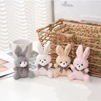 12cm Yumuşak Doldurulmuş Tavşan peluş oyuncaklar Mini papyon Oturan Tavşan Bebek Küçük Hediye için Parti Düğün Anahtarlık Kolye oyuncak bebek