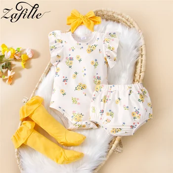 ZAFİLLE Sevimli Kız Çiçek Takım Elbise Seti 4 adet yaz giysileri Yenidoğan Kızlar İçin Parti Doğum Günü Bebek Kostüm Güzel çocuk Dış Giyim