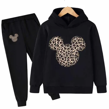 Disney Mickey Mouse Hoodies Giyim Seti Yeni Sonbahar Çocuk Uzun Kollu Kazak + Uzun Pantolon Setleri Çocuk Giyim Takım Elbise