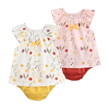 Sanlutoz Yaz Bebek Giysileri Setleri Çiçek Yürümeye Başlayan Üstleri + Dipleri 2 adet Rahat Pamuklu Bebek Kıyafetleri Setleri