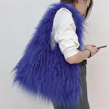 Moda Tasarımcısı Sahte Yün Hobos Çanta ve Çantalar Kadın Büyük omuz çantaları 2023 Yeni Moda Peluş Büyük Tote Çanta