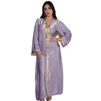 Orta Doğu Dubai Ağız Süet Vintage İşlemeli Elbise Müslüman Elbise Abaya Mizaç Zarif Banliyö Rahat Uzun Kollu Elbise