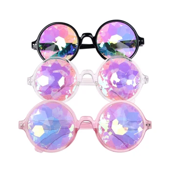 1 Adet Temizle Yuvarlak Gözlük çiçek dürbünü Gözlük Gökkuşağı Kristal Lens Parti Rave Güneş Gözlüğü Kadın erkek Gözlük Parti Hediyeler Sıcak