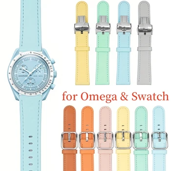 Hakiki Deri saat kayışı Omega X Renk Örneği MoonsSwatch 20mm Kayış Hızlı Bırakma Bilezik Su Geçirmez spor saat Aksesuarları