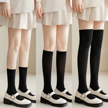 Seksi Siyah Beyaz Düz Renk Uzun Çorap Kadın Diz Üzerinde Uyluk Yüksek Diz Üzerinde Çorap Lolita Bayanlar Kızlar Sıcak Diz çorap