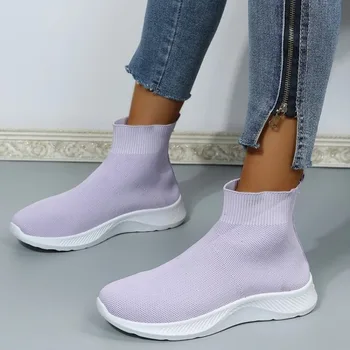 Kadın Spor Ayakkabı Yeni Slip-on Kadınlar Yüksek Top Nefes Vulkanize Ayakkabı Sonbahar Casual Flats Bayanlar Düşük topuklu çoraplar Ayakkabı