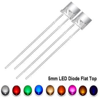 100 adet 5mm LED Diyot Düz Üst 2PİN Sıcak Beyaz Kırmızı Yeşil Mavi UV Mor Sarı Pembe F5 Geniş Açı DIY PCB Yayan Ampul