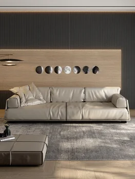 Italyan minimalist deri kanepe İskandinav postmodern minimalist ışık lüks tarzı oturma odası kanepe